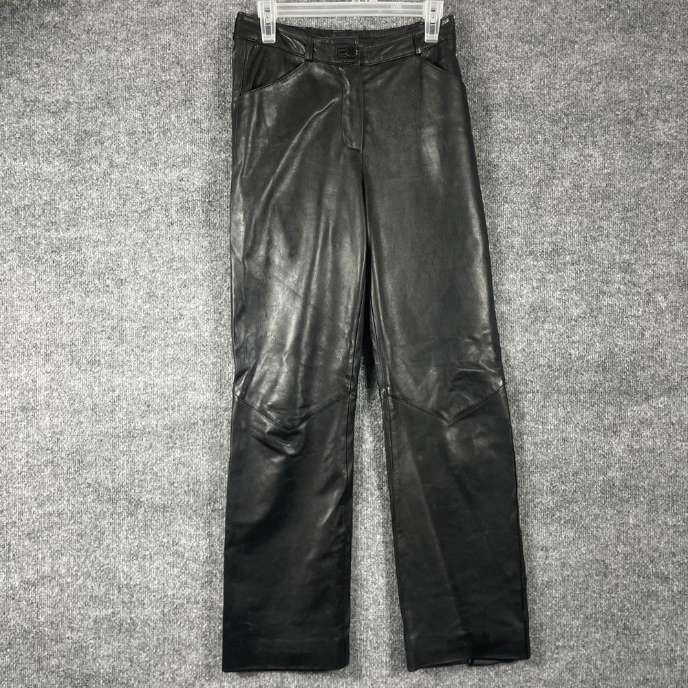 Vintage St John Pants Womens 4 Black Leather Silk Lined Italian Made Moto 90s